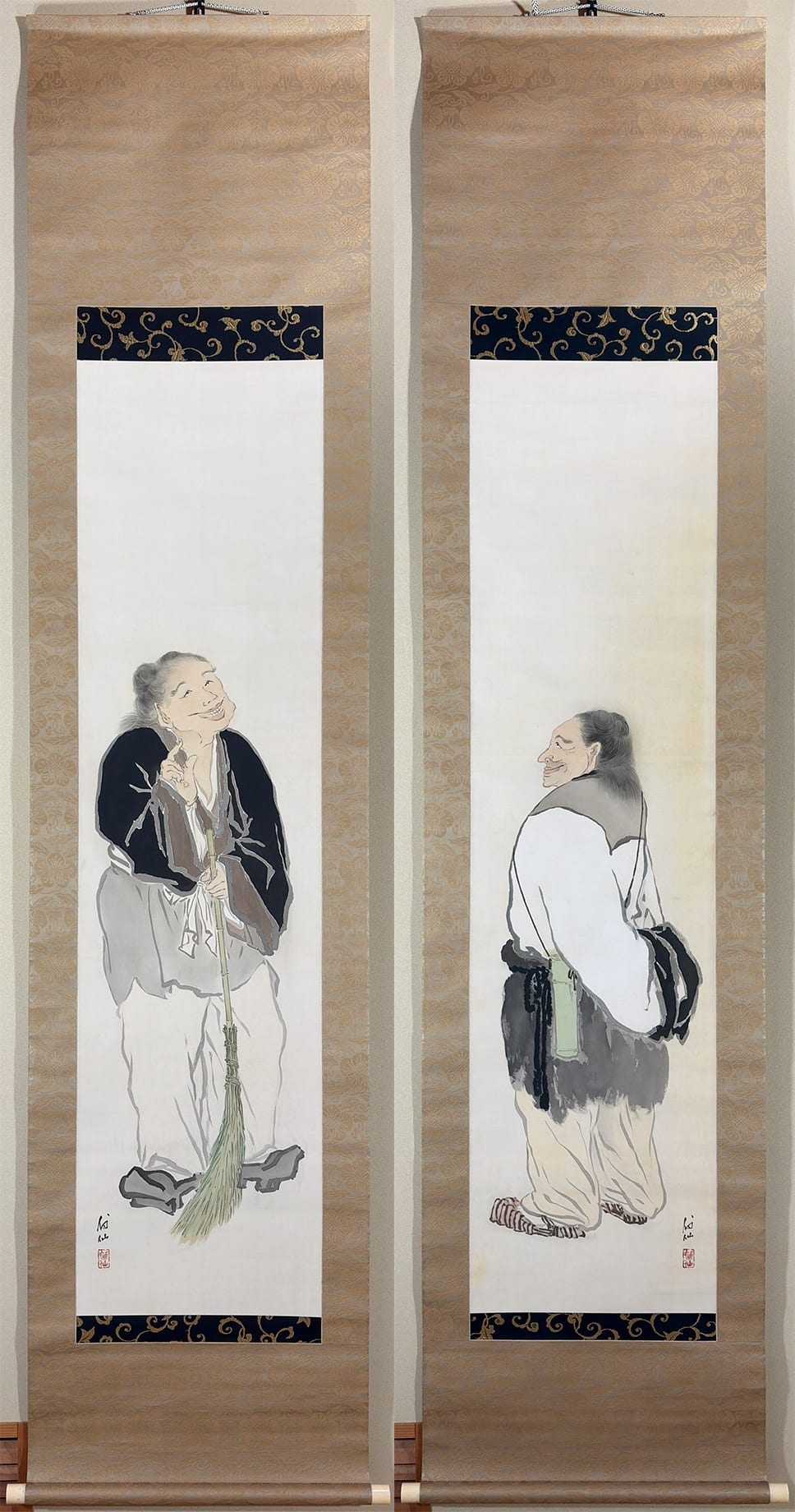 寒拾二宝（寒山拾得）｜双幅