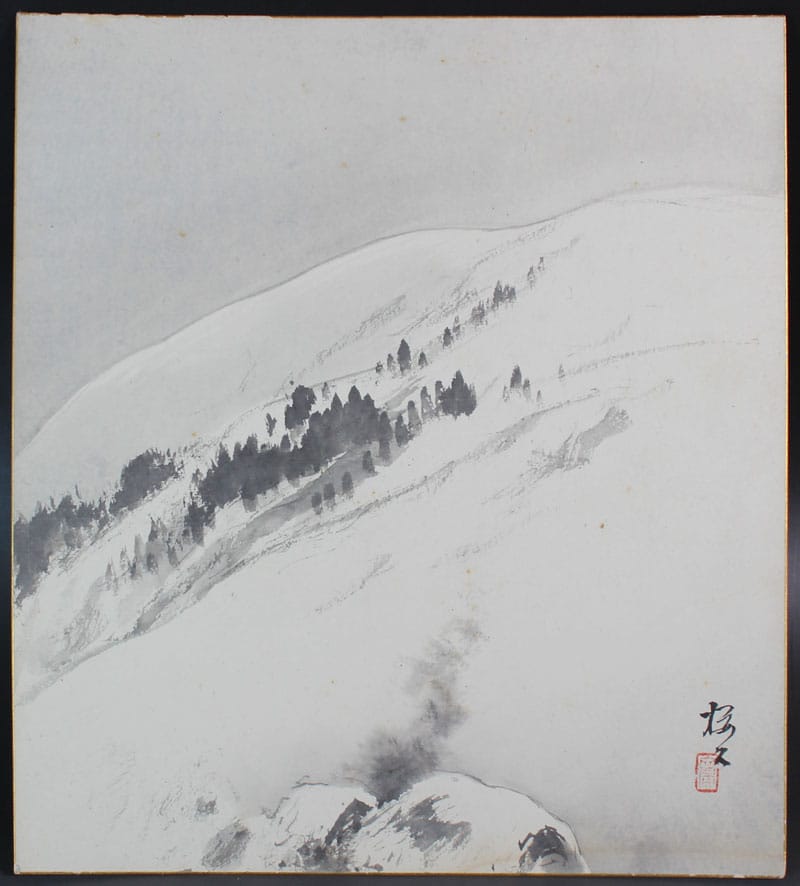 雪景山家（色紙）