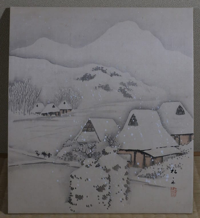 雪景山村(色紙)