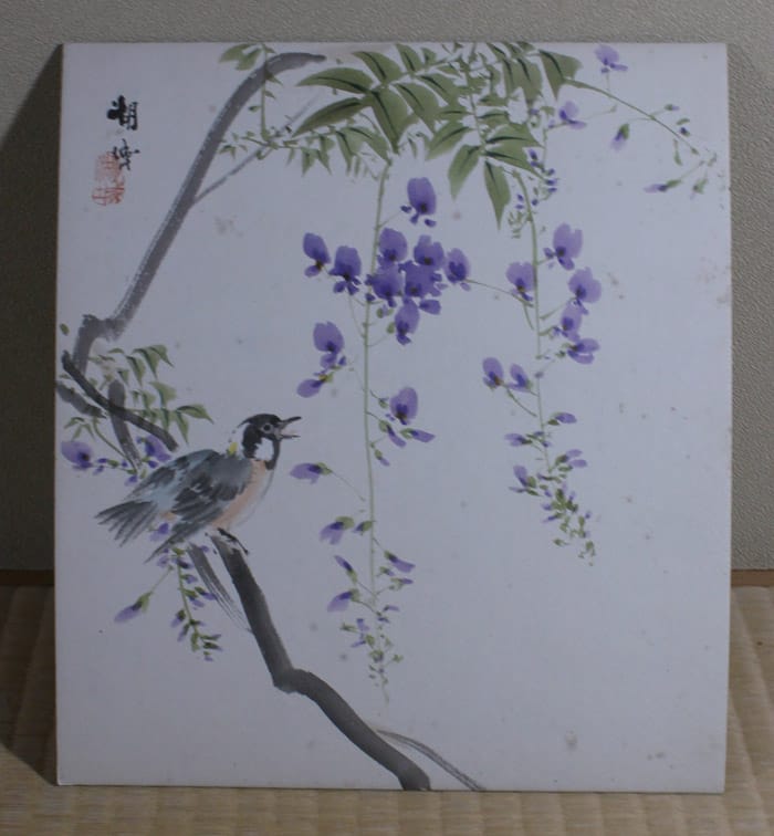 藤花小禽（色紙）