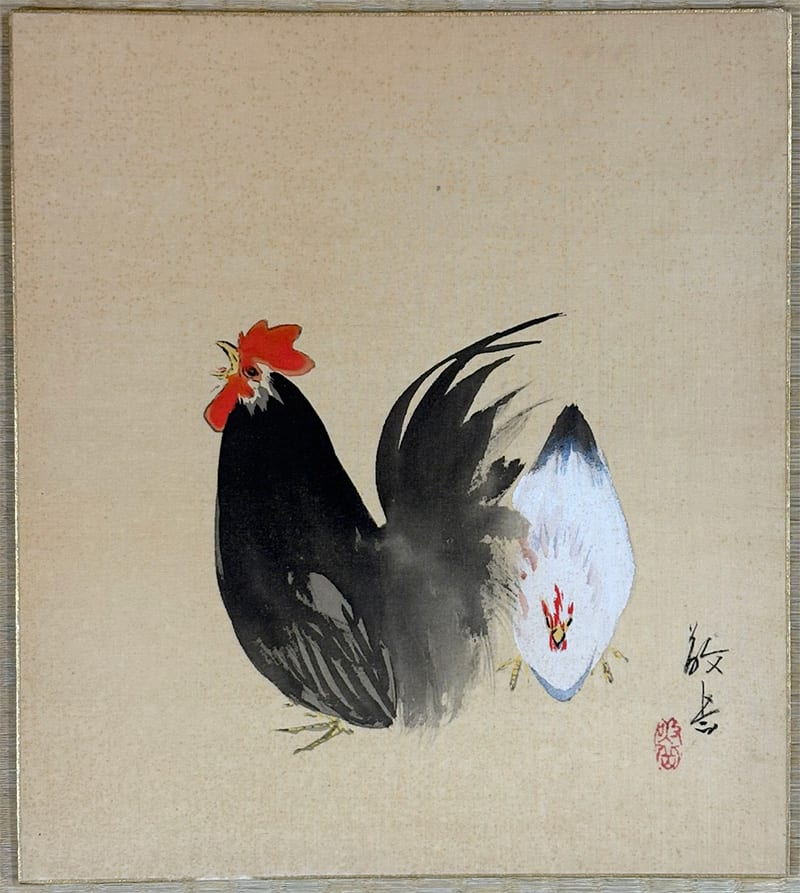 双鶏（色紙）