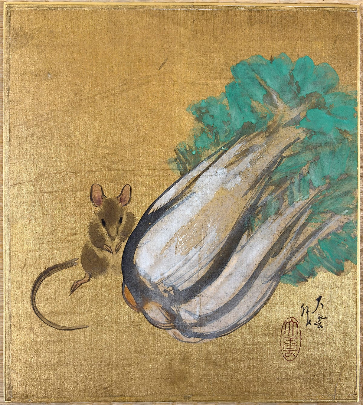 白菜に鼠｜色紙