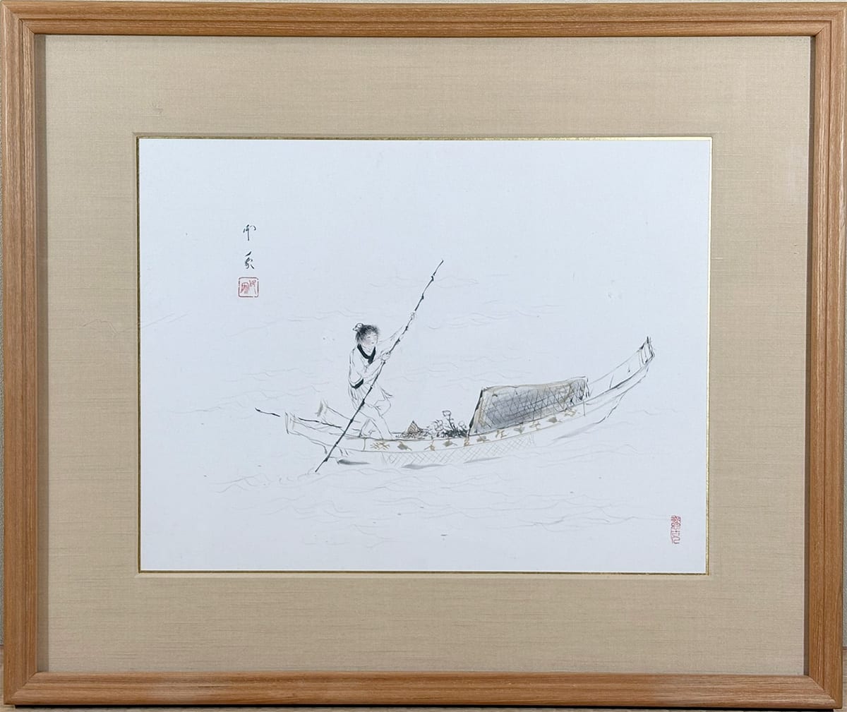 棹舟人｜額（木版画）