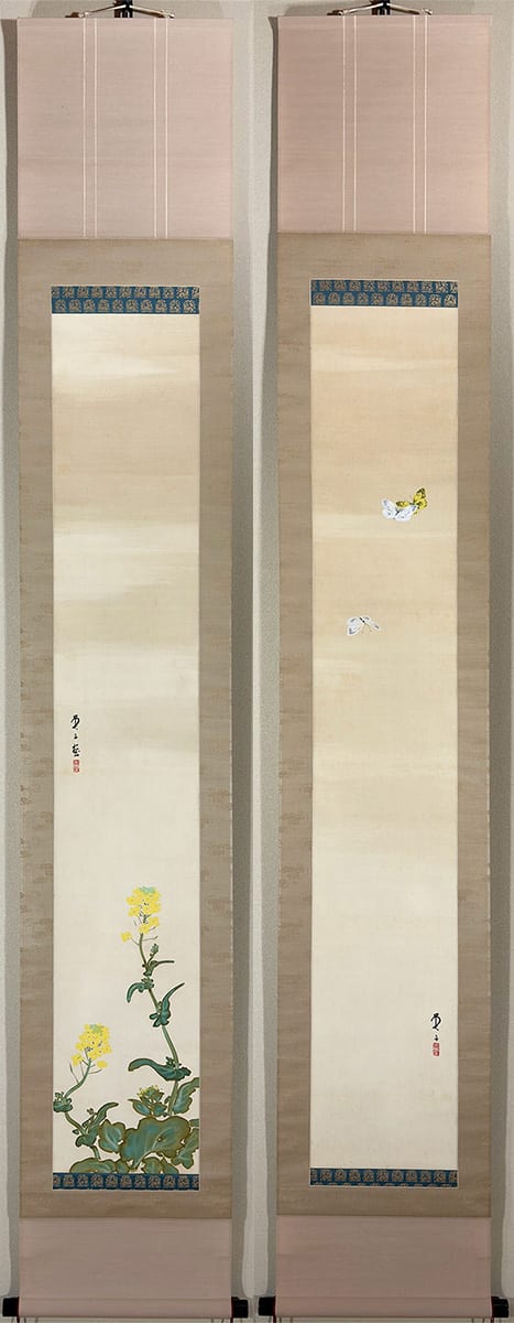 菜の花と蝶｜双幅