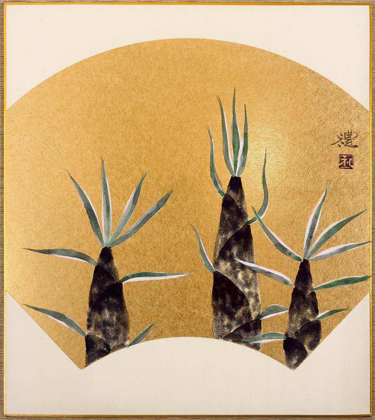 筍｜色紙（金地扇面）