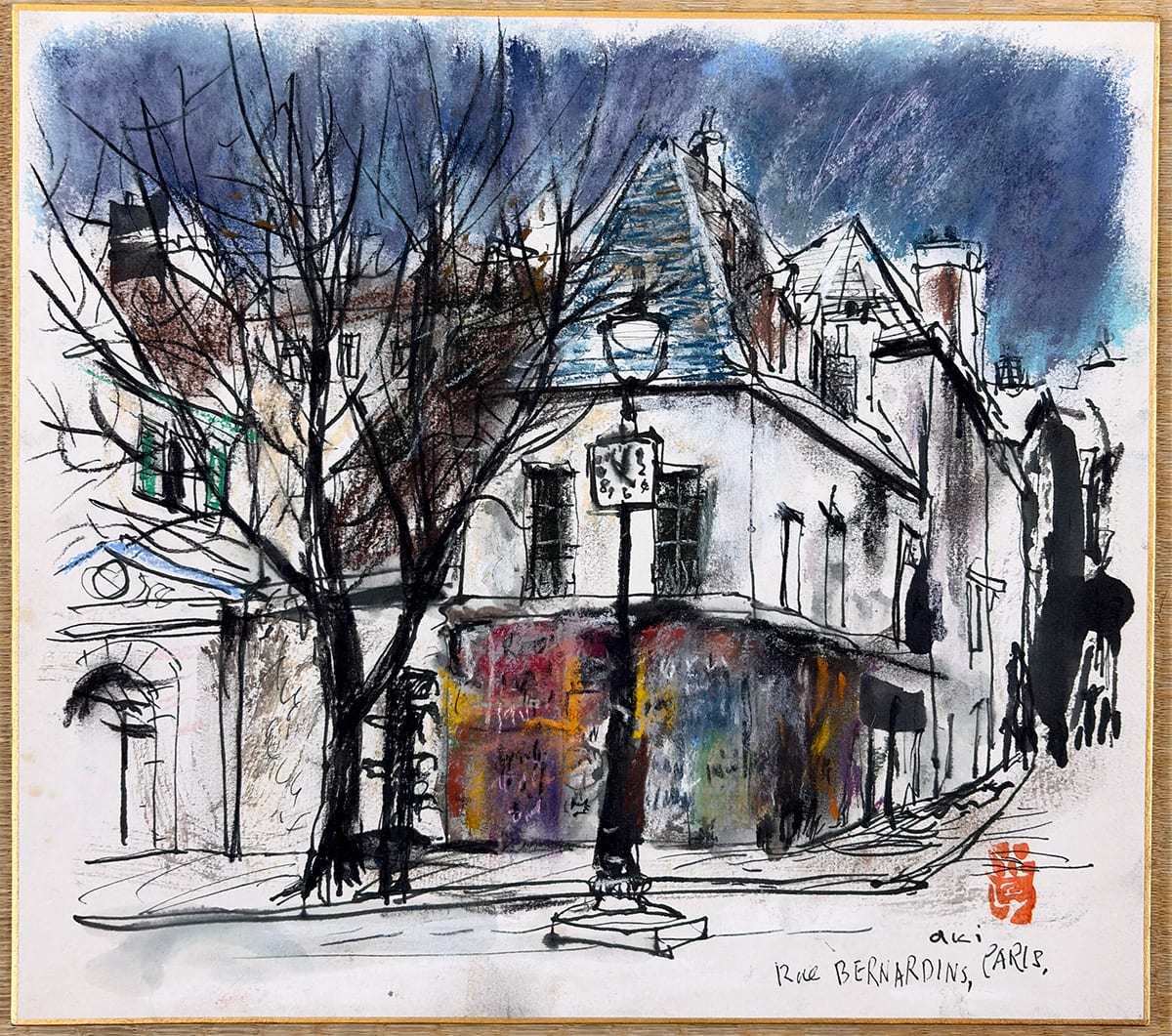 パリ [広告のある街角]｜色紙（パステル画）