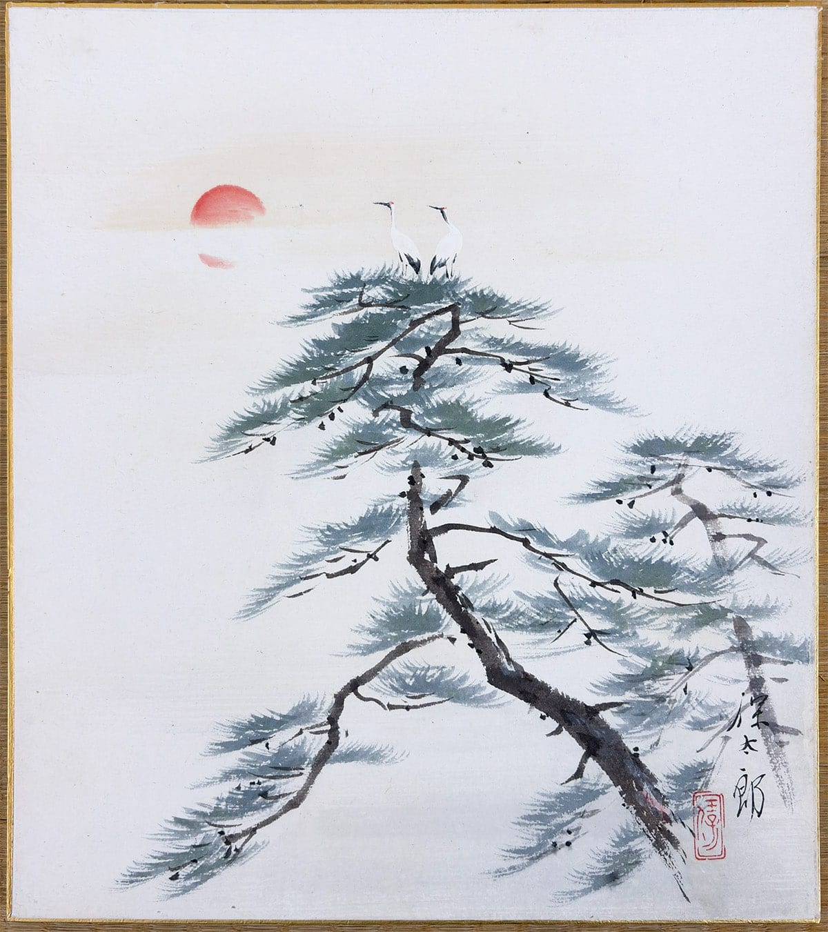 旭日老松双鶴｜色紙