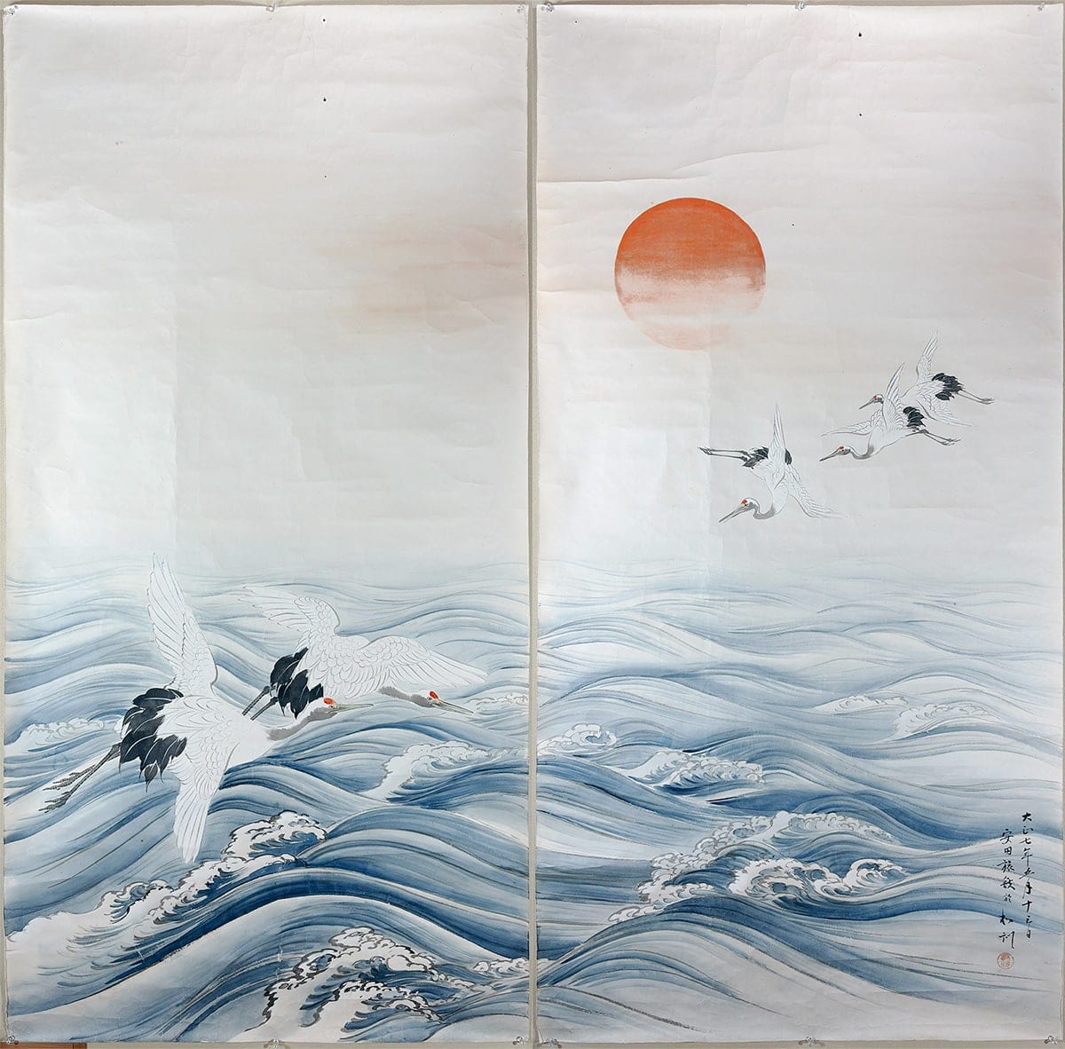 旭日飛鶴｜まくり（未表装品）・双幅・大幅