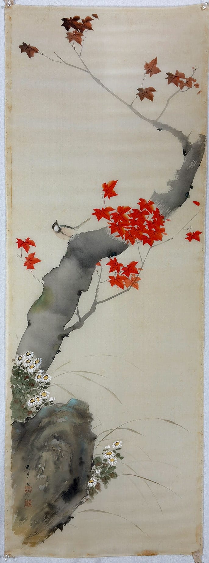 紅葉小禽｜まくり（未表装）