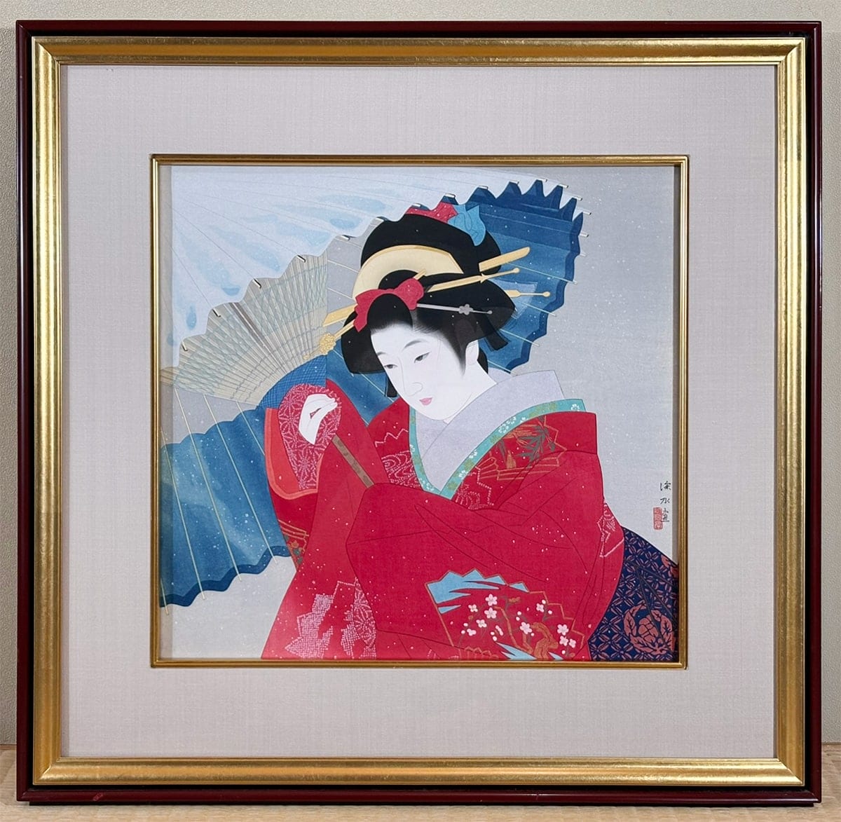 春雪｜額（手摺木版画）