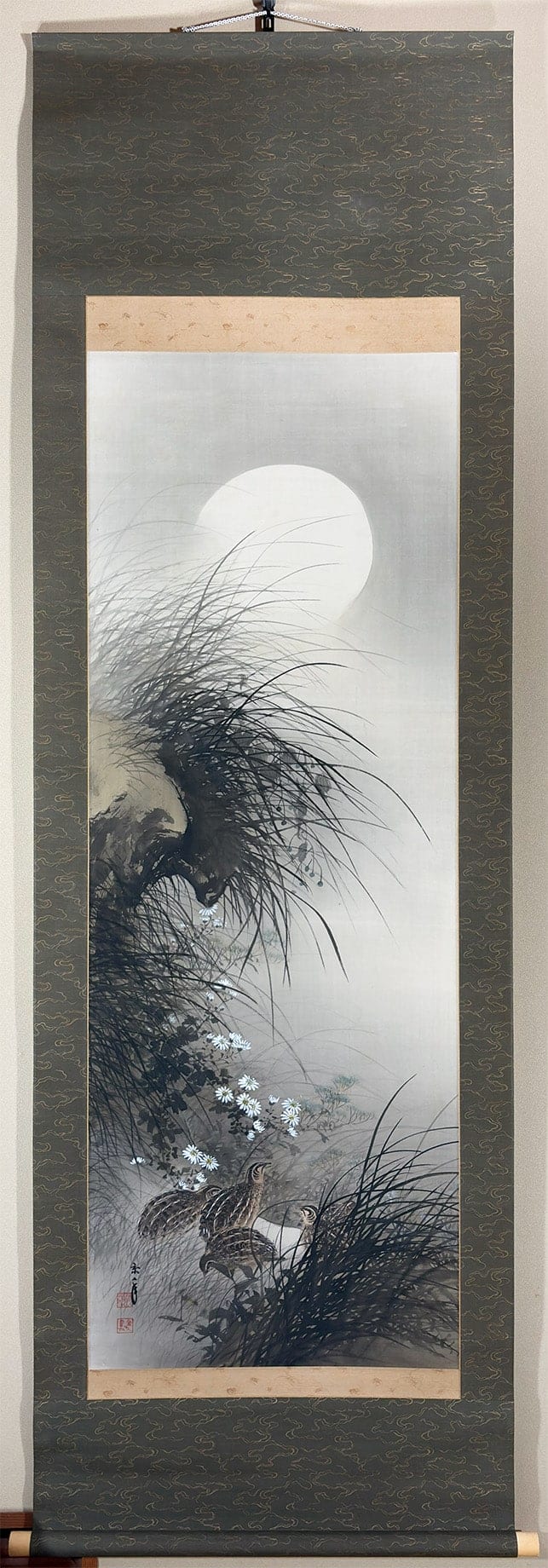月下秋野群鶉