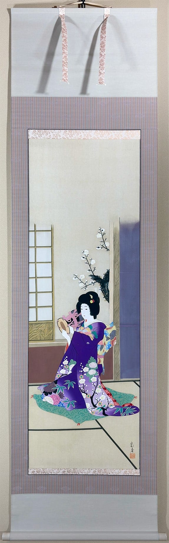 朝香 【春日（美人画）】 掛軸 - Japanese hanging scroll (kakejiku)