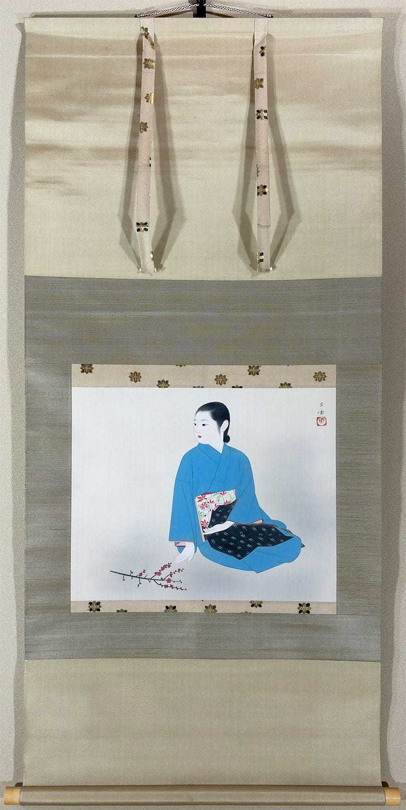 広田 多津 【紅梅美人】 掛軸 - Hirota Tatsu, Japanese hanging scroll (kakejiku)