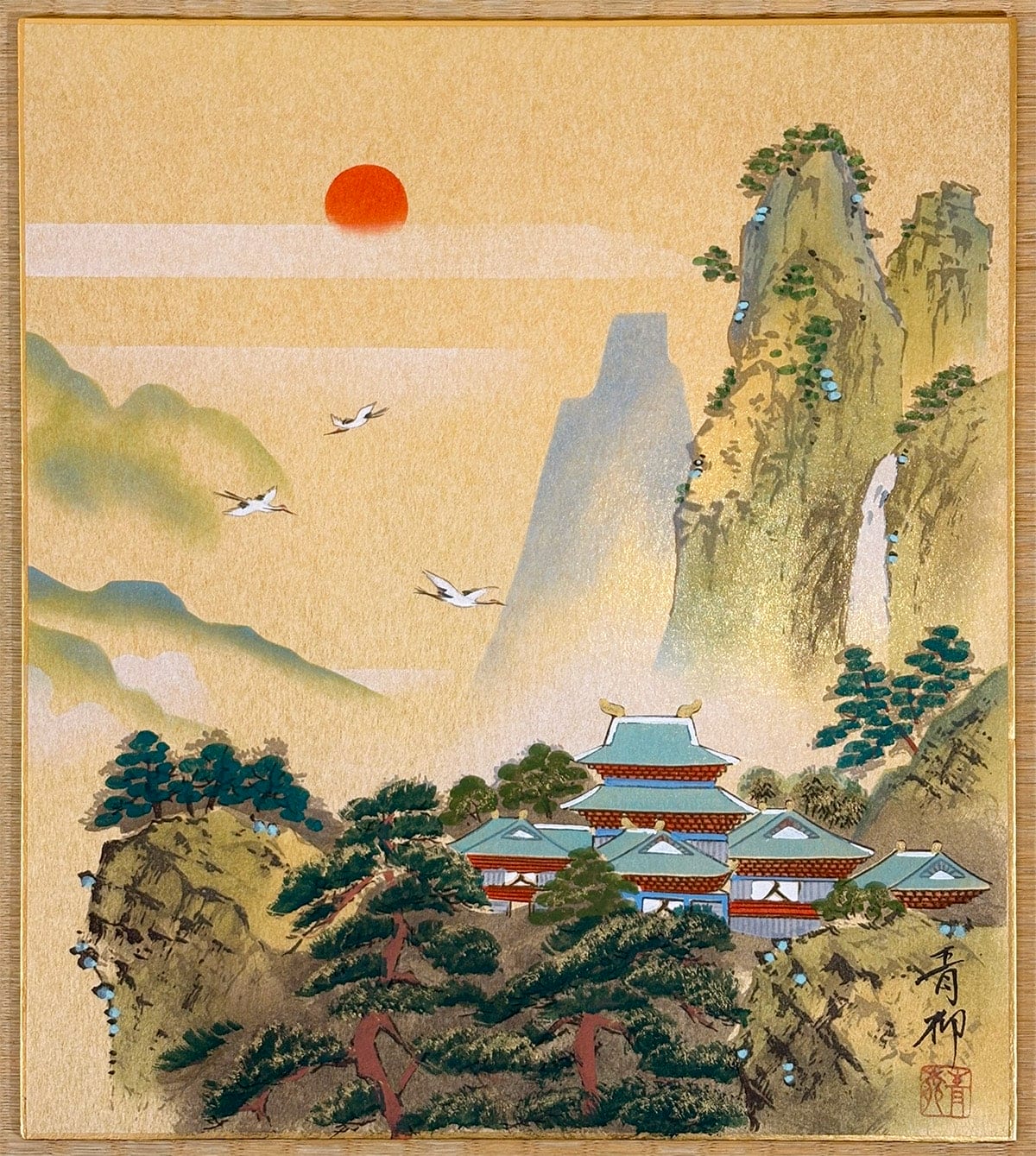 小野 青柳 【蓬莱山｜色紙】 色紙・短冊 - Japanese shikishi and tanzaku board painting