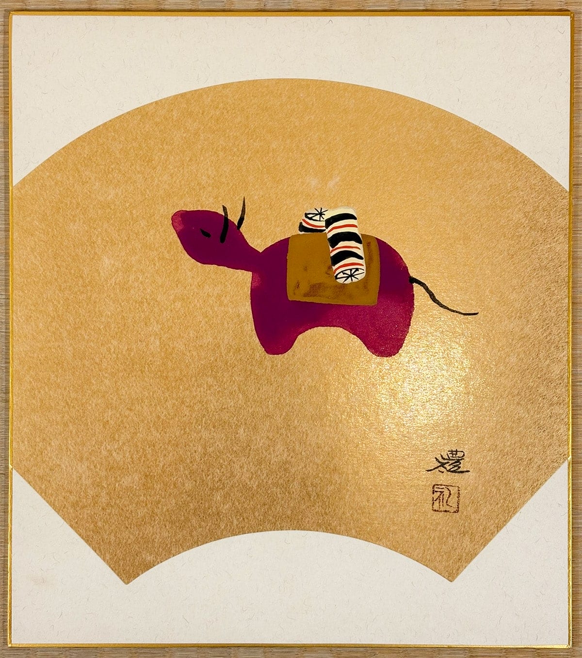小豆沢 禮 【仙台赤べこ｜色紙】 色紙・短冊 - Azukizawa Rei, Japanese shikishi and tanzaku board painting