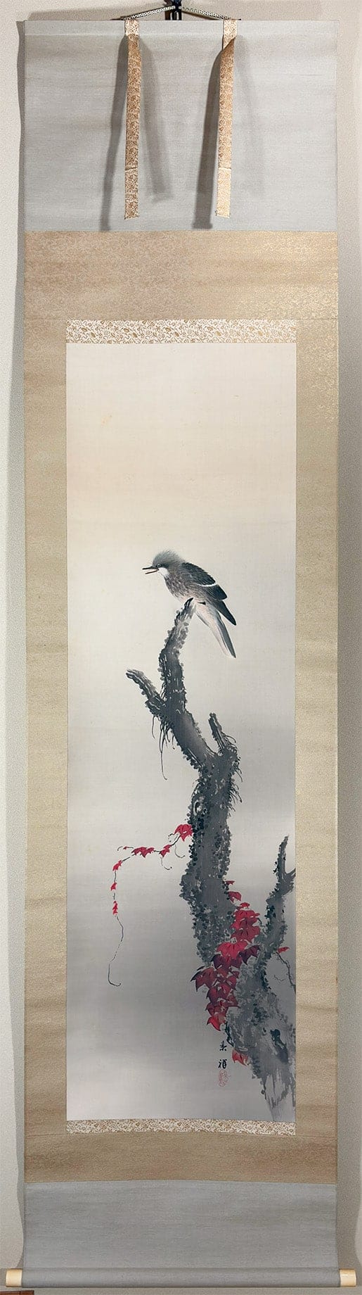 今尾 景祥 【紅蔦鵯】 掛軸 - Imao Keishou, Japanese hanging scroll (kakejiku)