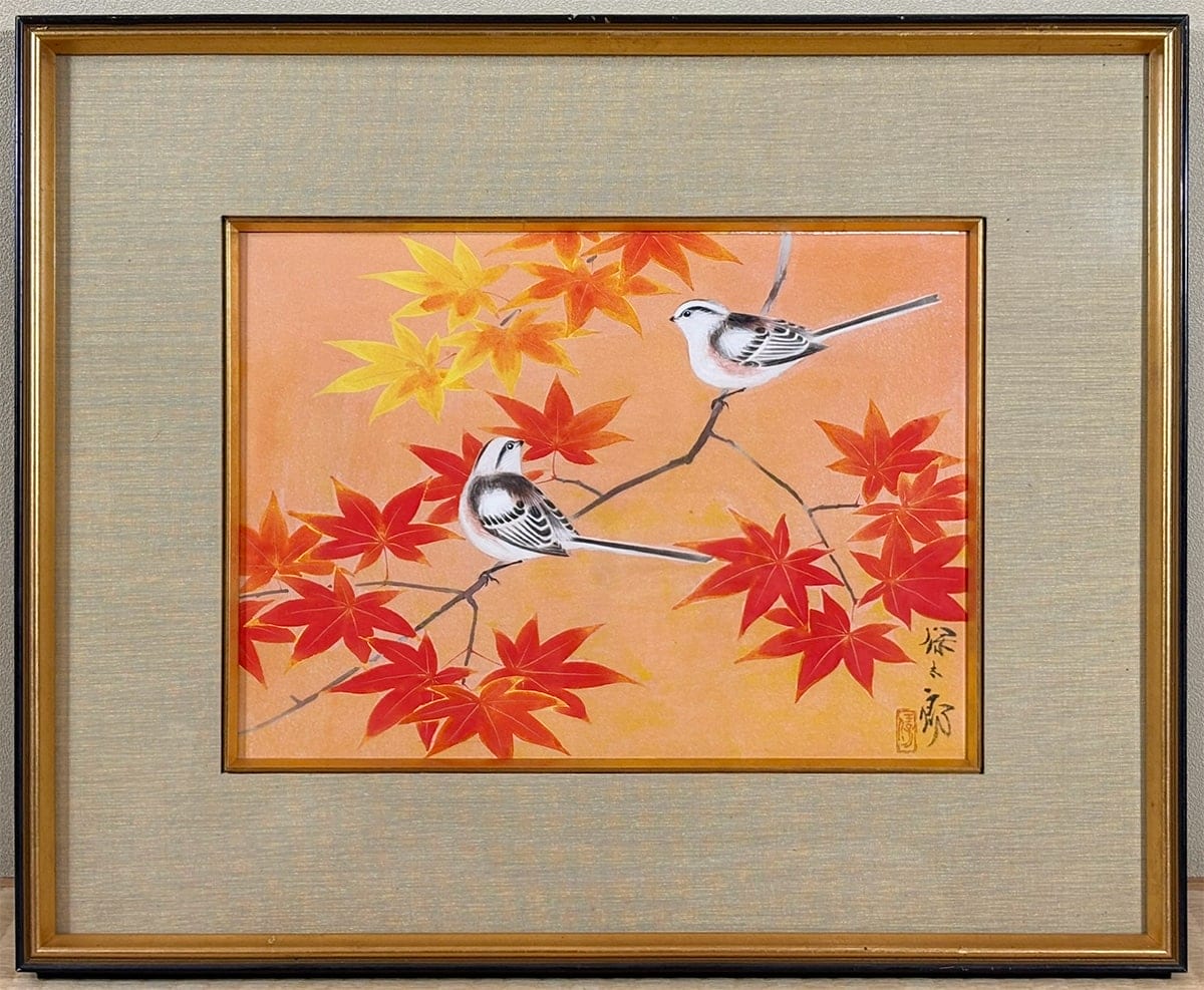野々内 保太郎 【紅葉小禽｜額（色紙4号）】 掛軸 - Nonouchi Yasutarou, Japanese hanging scroll (kakejiku)