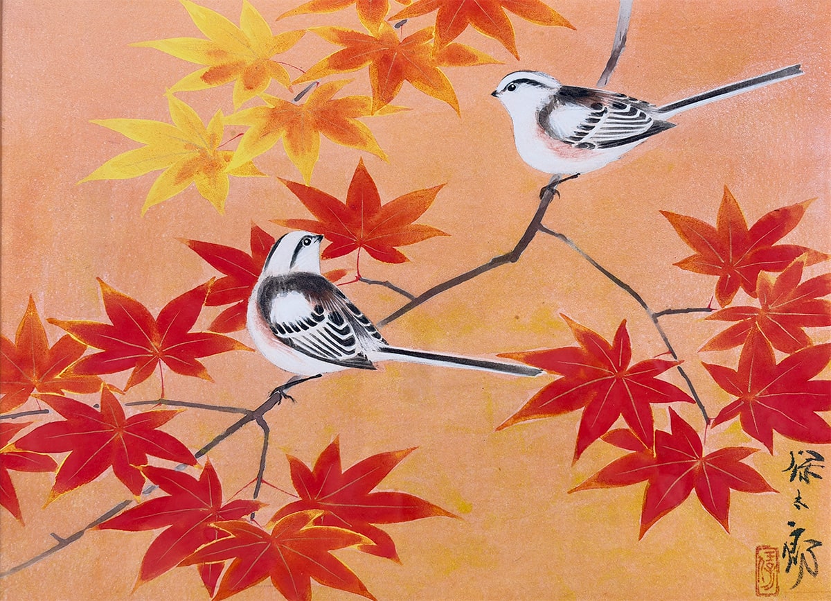 野々内 保太郎 【紅葉小禽｜額（色紙4号）】 掛軸 詳細写真