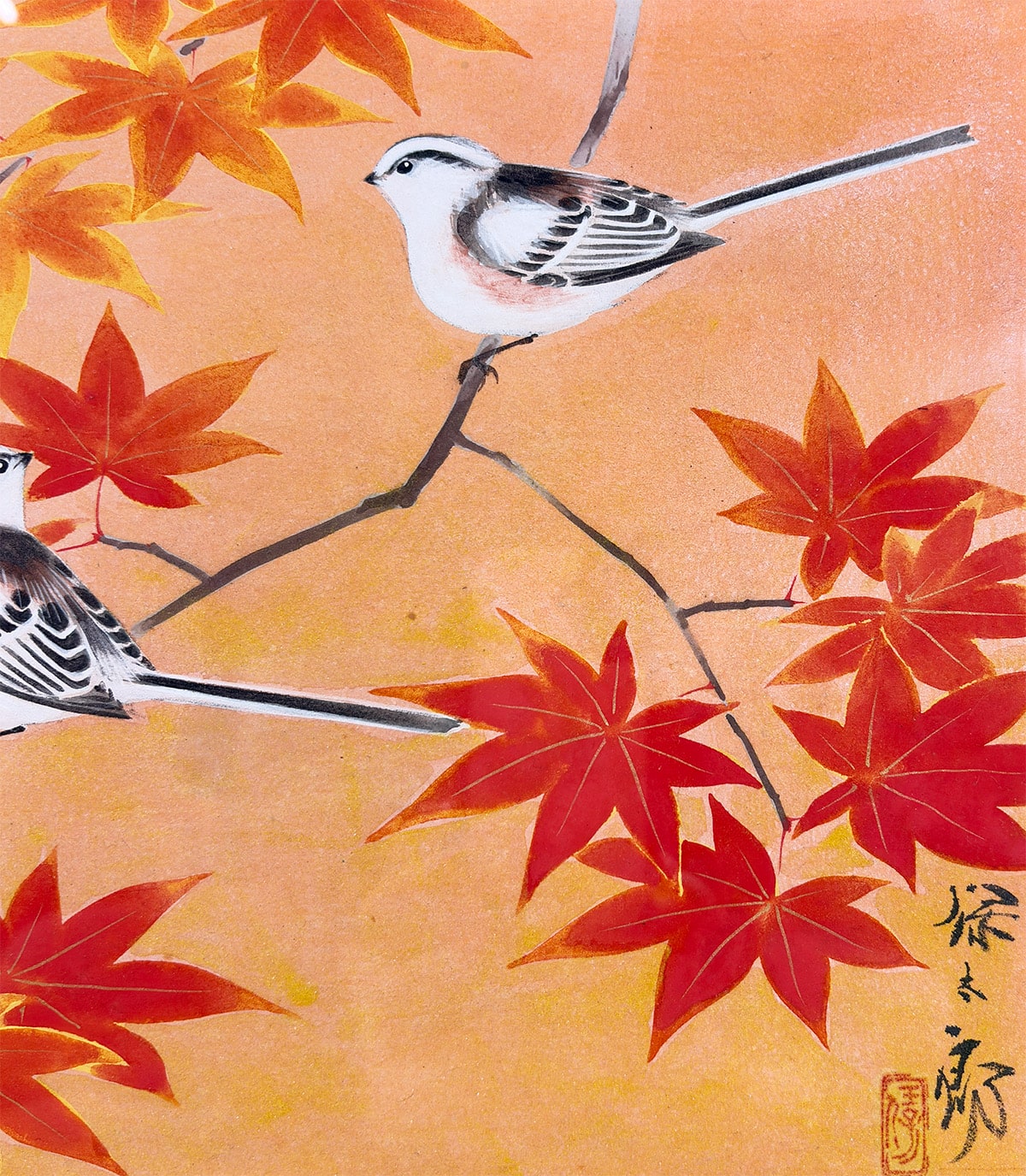 野々内 保太郎 【紅葉小禽｜額（色紙4号）】 掛軸 詳細写真