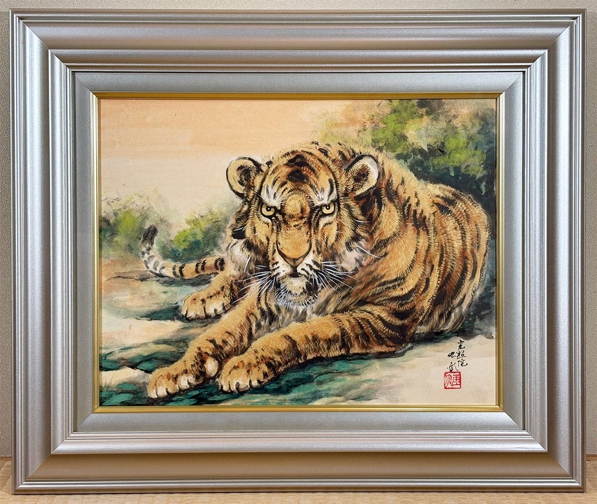 堀江 玉鳳 【猛虎｜額（色紙6号）】 絵画・額装 - Horie Gyokuhou, Japanese framed painting