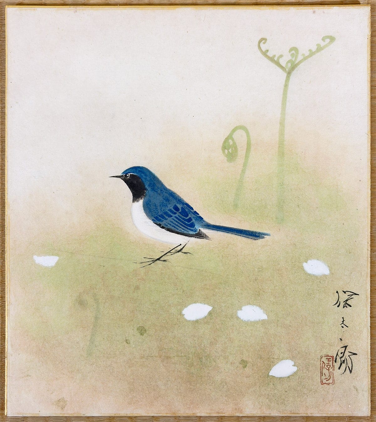 野々内 保太郎 【和良比に瑠璃鳥｜色紙】 色紙・短冊 - Nonouchi Yasutarou, Japanese shikishi and tanzaku board painting
