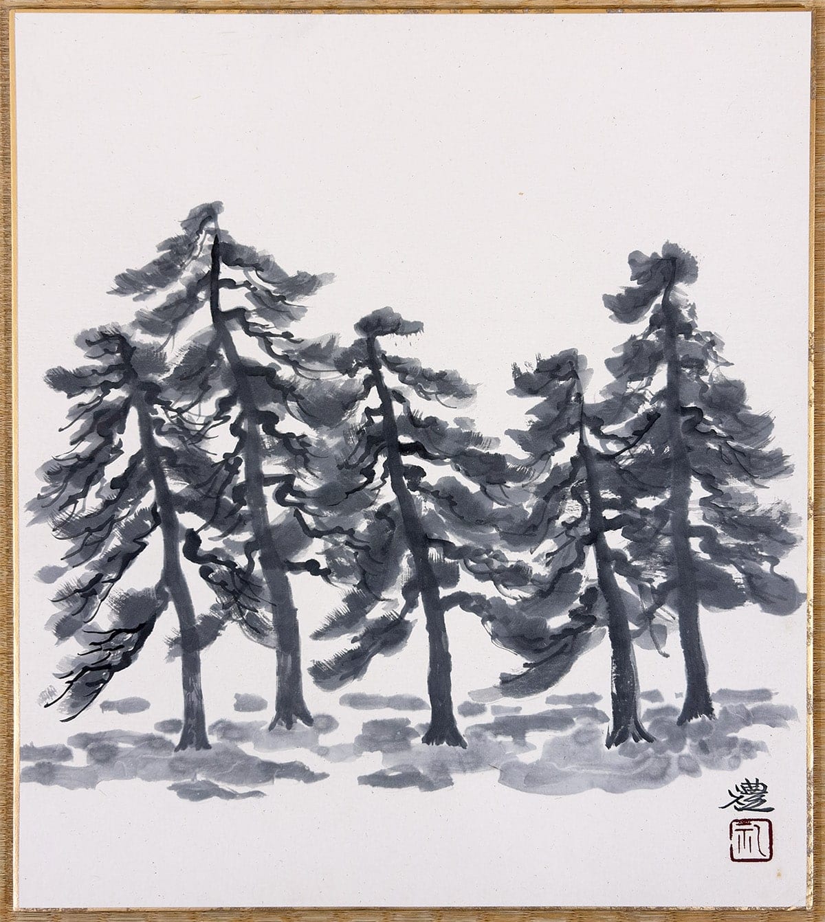 小豆沢 禮 【松林｜色紙】 色紙・短冊 - Azukizawa Rei, Japanese shikishi and tanzaku board painting