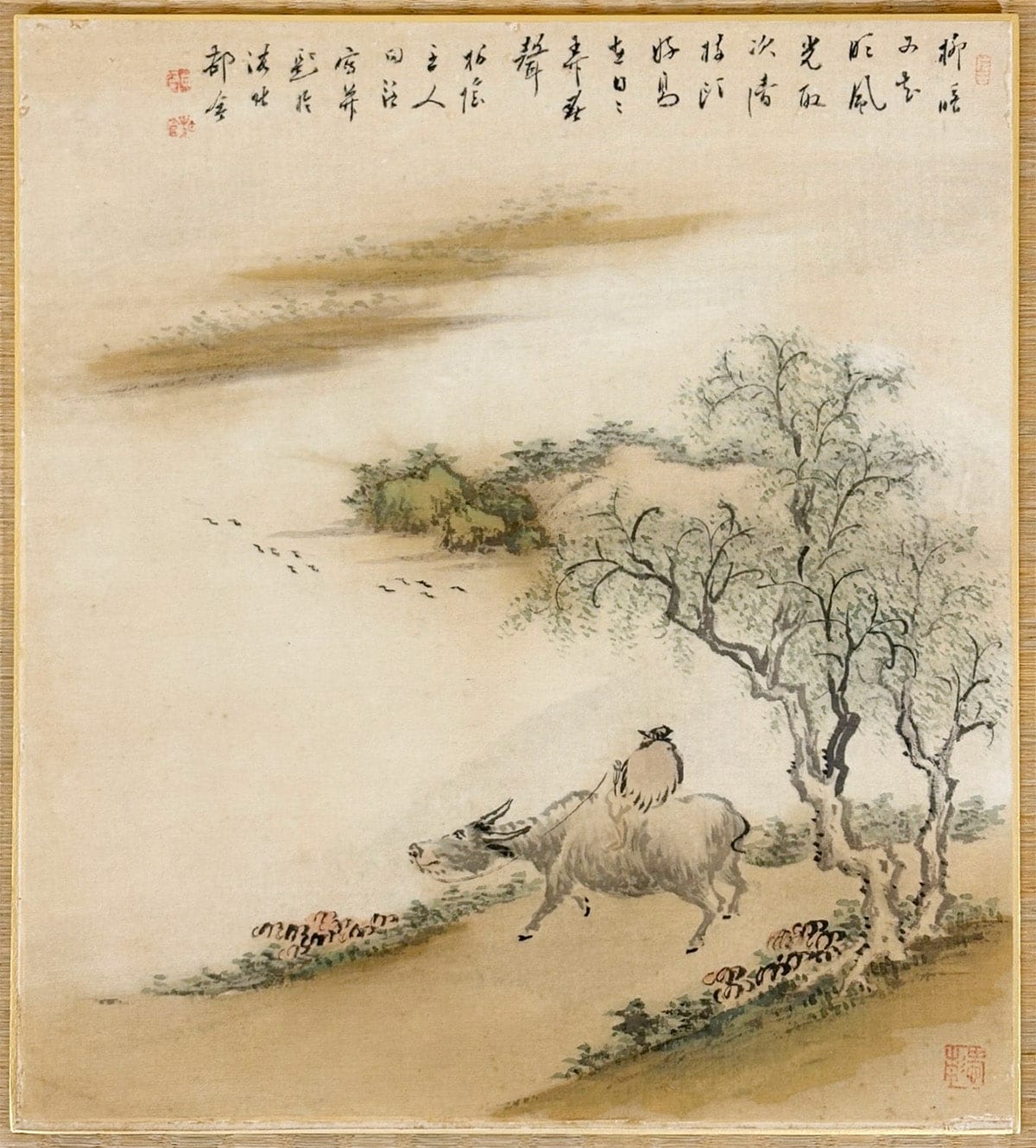 田中 柏陰 【柳に湖｜色紙】 色紙・短冊 - Tanaka Hakuin, Japanese shikishi and tanzaku board painting