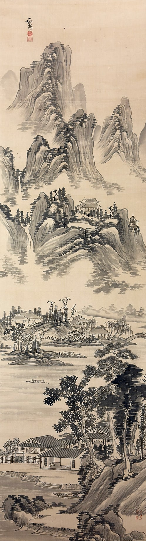 横山 雲南 (黄仲祥) 【水墨山水（別号：雲安）】 掛軸 詳細写真