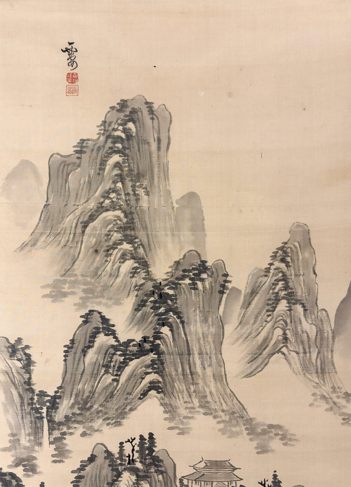 横山 雲南 (黄仲祥) 【水墨山水（別号：雲安）】 掛軸 詳細写真