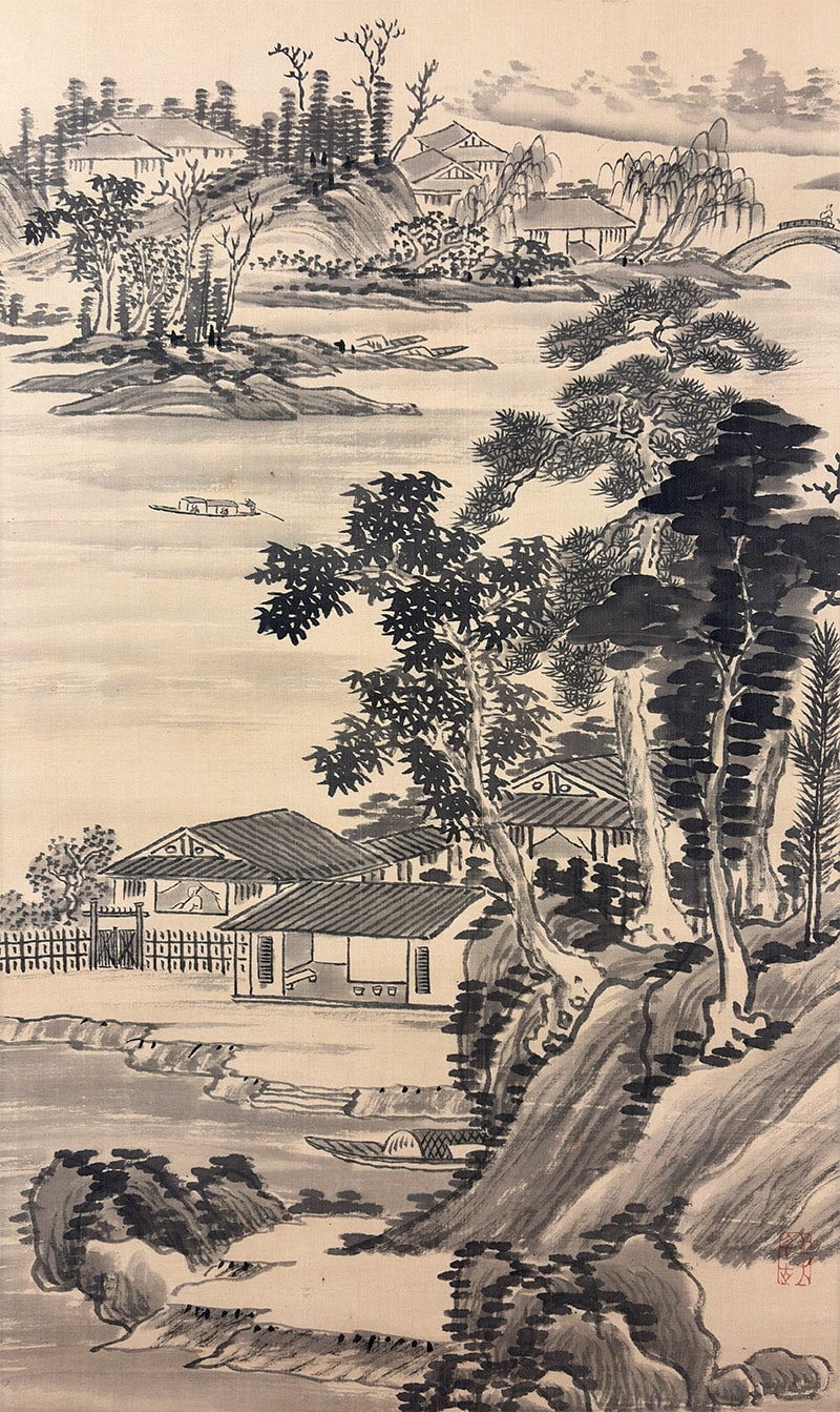 横山 雲南 (黄仲祥) 【水墨山水（別号：雲安）】 掛軸 詳細写真
