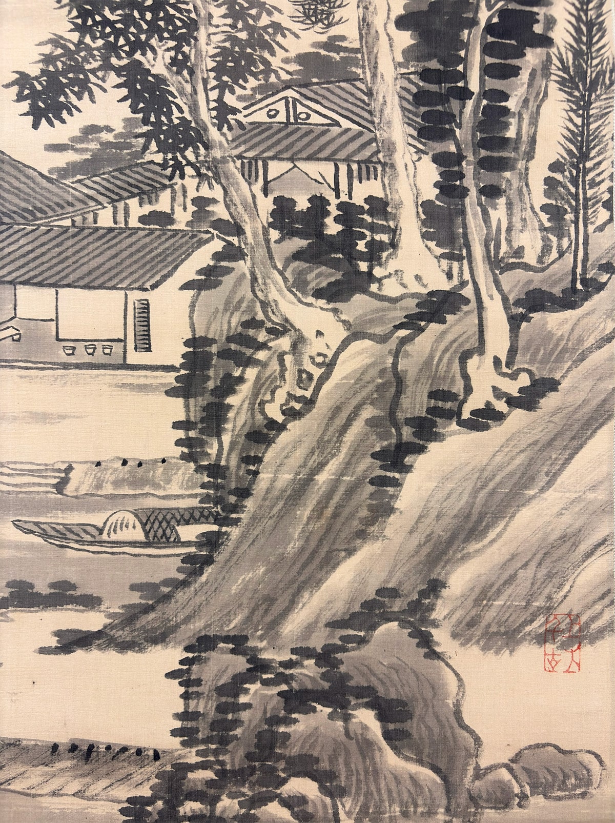 横山 雲南 (黄仲祥) 【水墨山水（別号：雲安）】 掛軸 詳細写真