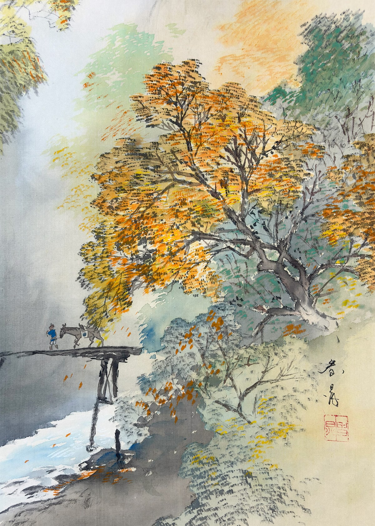芝村 春晁 【秋景山水】 掛軸 詳細写真