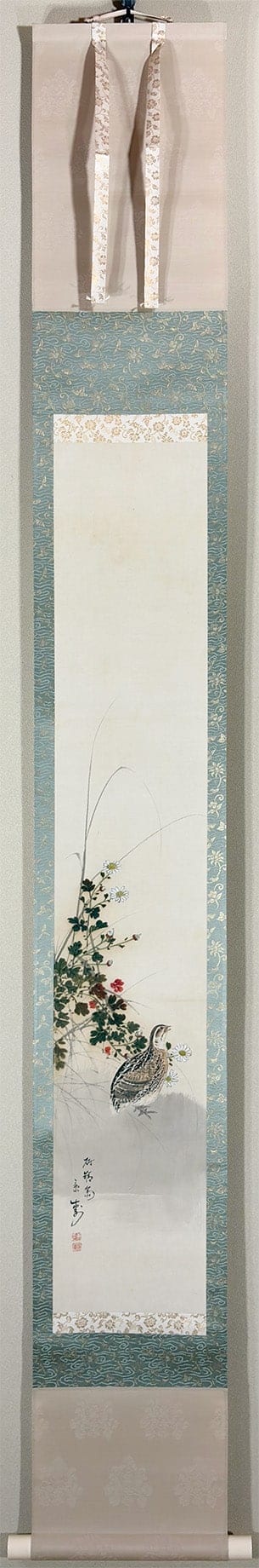 今井 景樹 【山菊鶉】 掛軸 - Imai Keiju, Japanese hanging scroll (kakejiku)