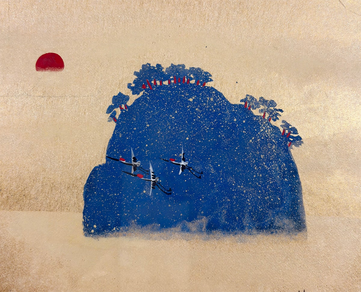 小豆沢 禮 【旭日松島（扇面）｜額】 絵画・額装 詳細写真