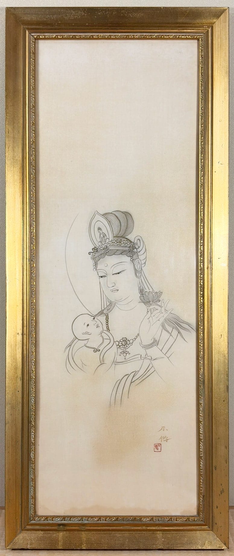 安達 不伝 【慈母観音｜立額】 絵画・額装 - Adachi Huden, Japanese framed painting