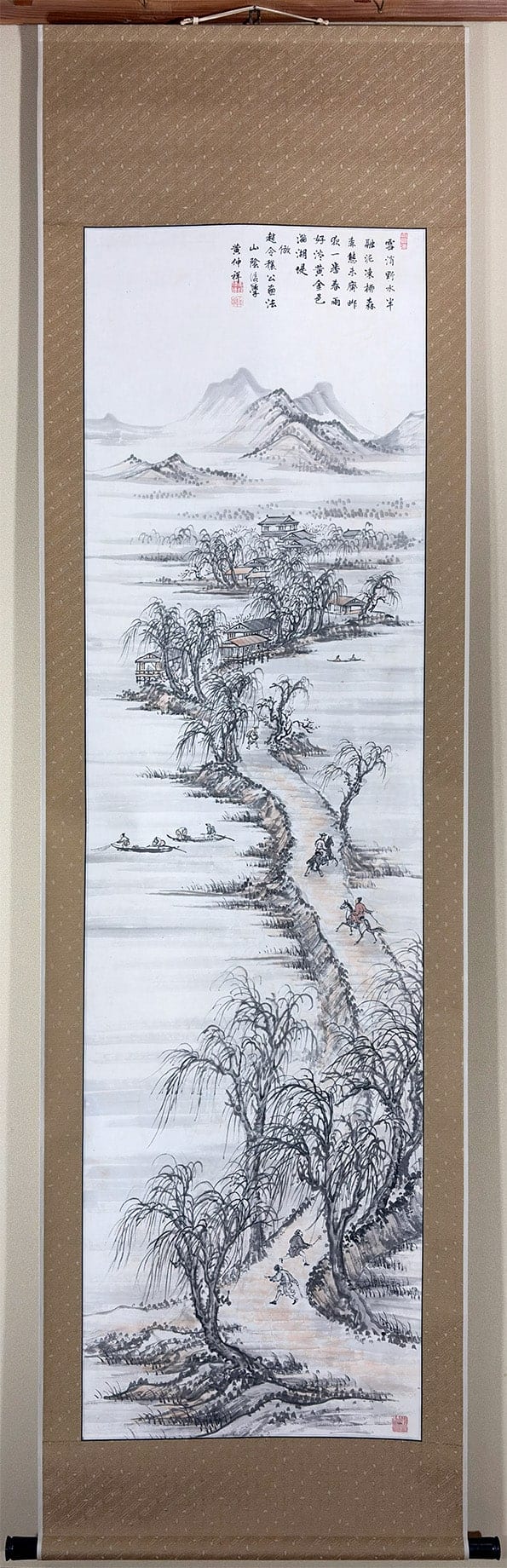 横山 雲南 (黄仲祥) 【柳塘走馬】 掛軸 - Yokoyama Unnan, Japanese hanging scroll (kakejiku)