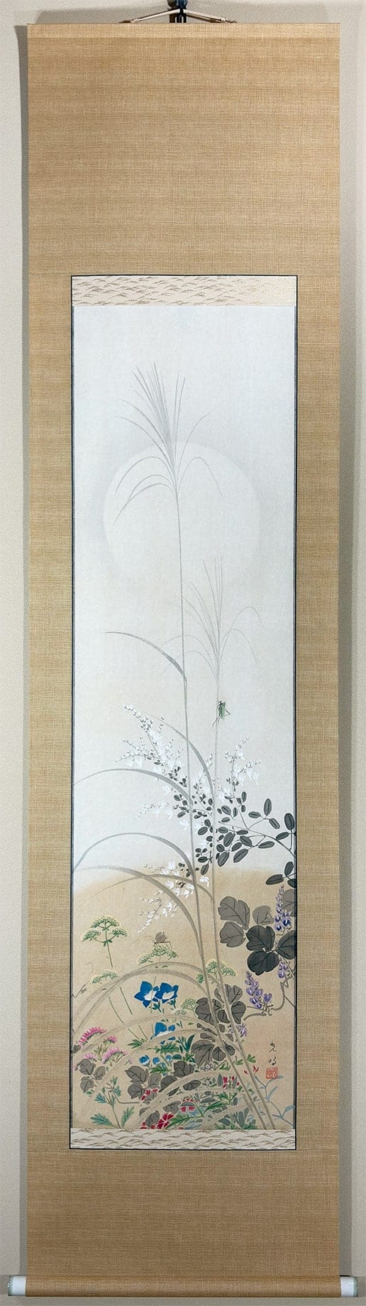 光明 【月下秋草】 掛軸 - Japanese hanging scroll (kakejiku)