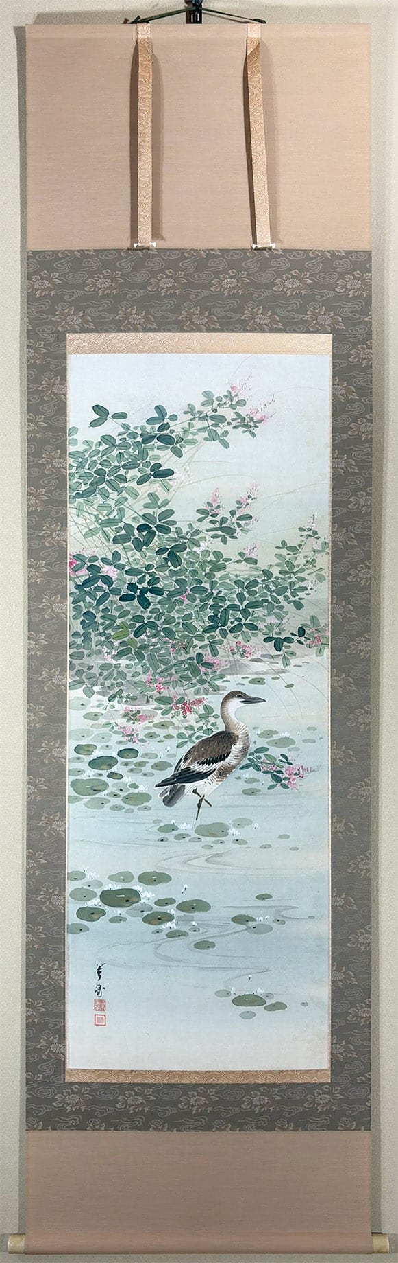 内山 秀圃 【萩に鴫（シギ）】 掛軸 - Uchiyama Shuuho, Japanese hanging scroll (kakejiku)