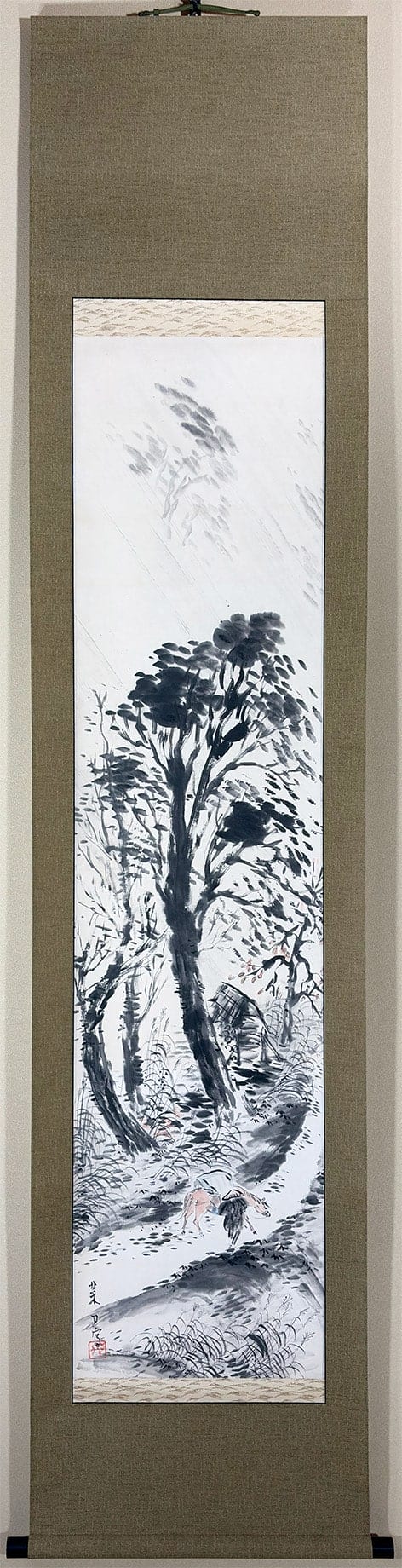 中島 菜刀 【時雨【新調表装済】】 掛軸 - Nakajima Saitou, Japanese hanging scroll (kakejiku)
