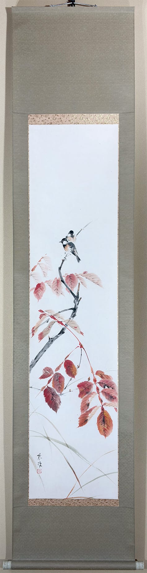 川船 水棹 【秋色小禽【新調表装済】】 掛軸 - Kawafune Misao, Japanese hanging scroll (kakejiku)