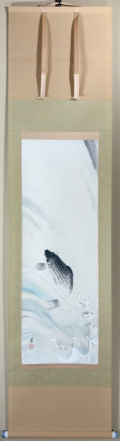 古谷 一晁 【躍鯉【新調表装済】】 掛軸 - Furuya Icchou, Japanese hanging scroll (kakejiku)