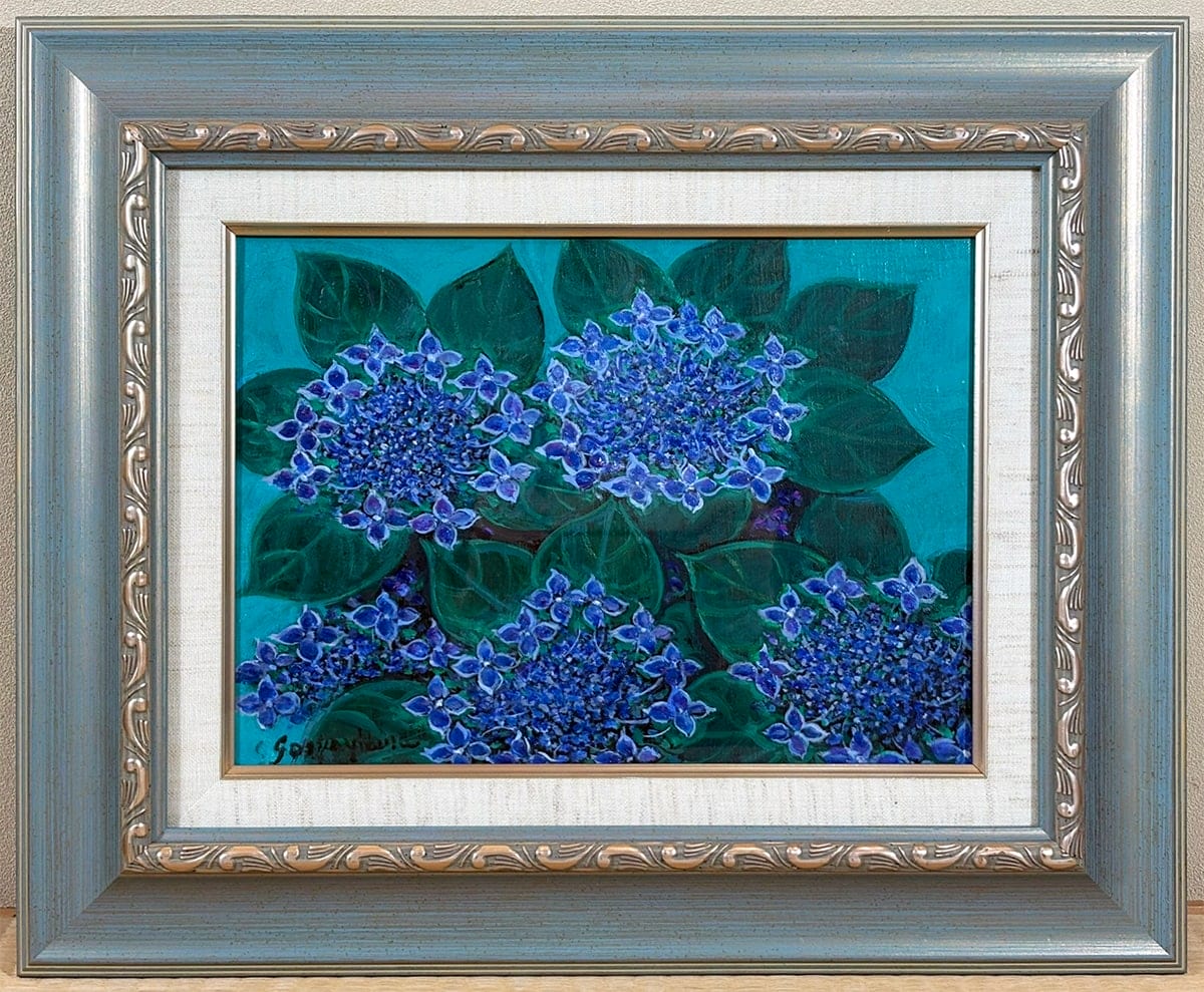 園山 幹生 【がくあじさい｜額（油彩・F4号）】 絵画・額装 - Sonoyama Mikio, Japanese framed painting