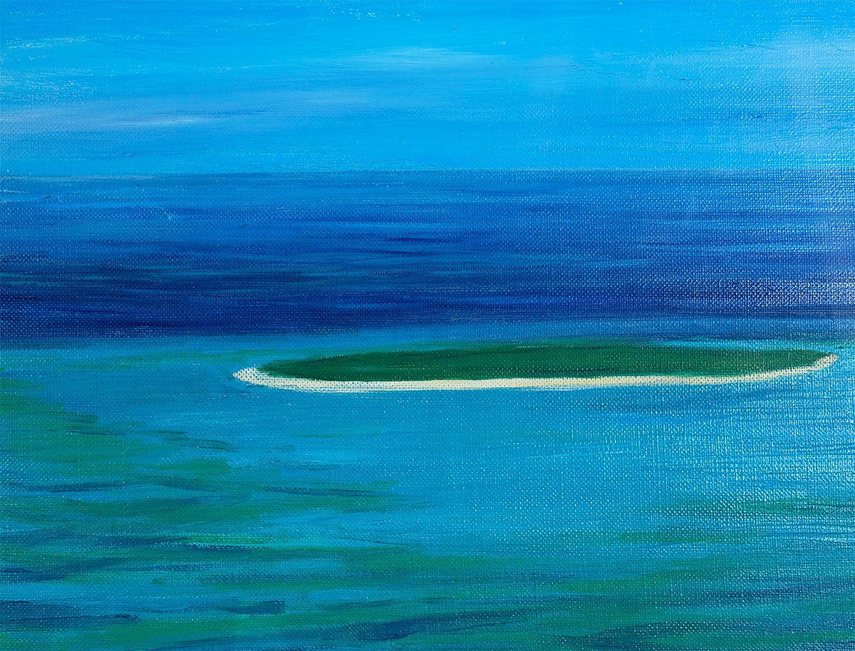 園山 幹生 【南太平洋 グリーン島｜額（油彩・M8号）】 絵画・額装 詳細写真