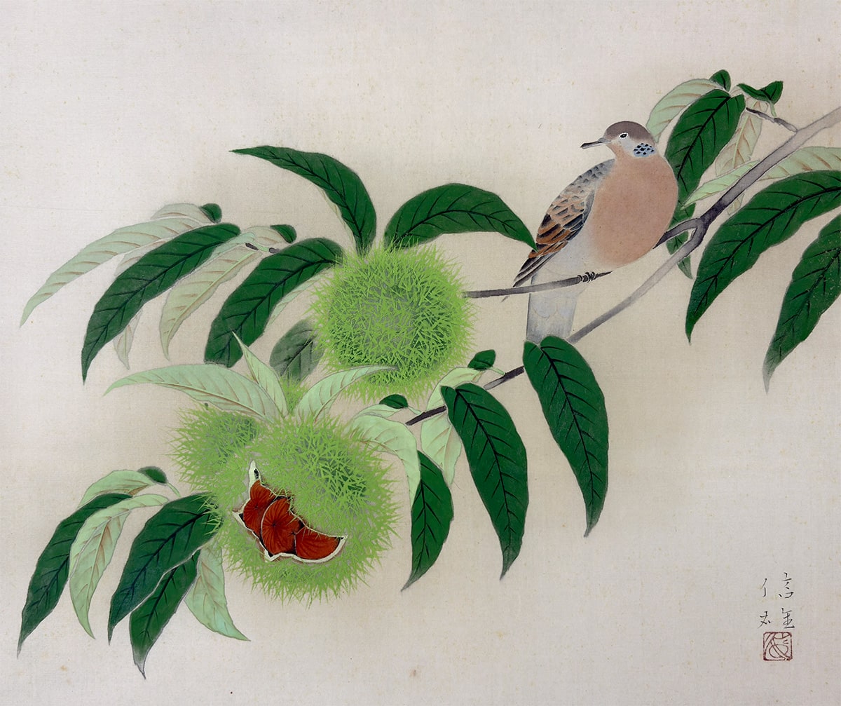 信雄 【栗に鳩】 掛軸 詳細写真