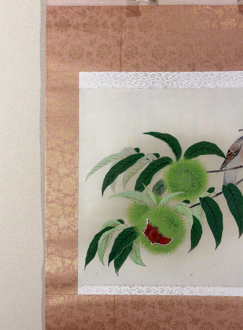 信雄 【栗に鳩】 掛軸 詳細写真