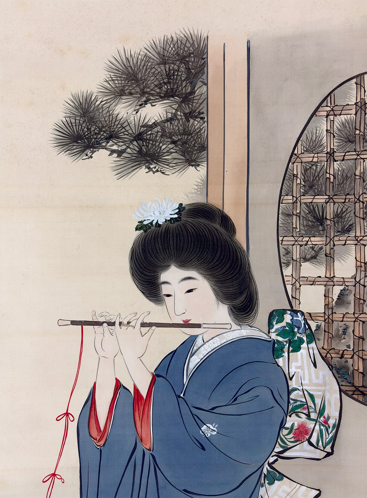 狗巻 松寿 【雅楽（美人画）】 掛軸 詳細写真