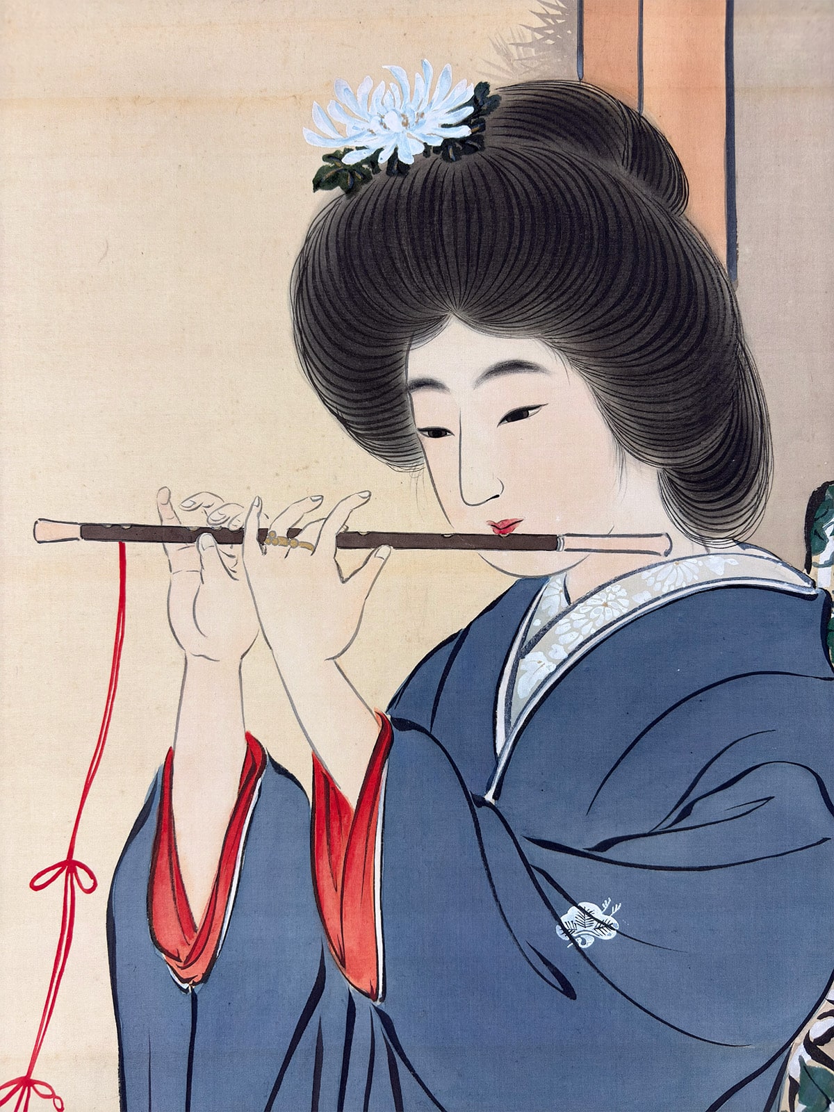 狗巻 松寿 【雅楽（美人画）】 掛軸 詳細写真