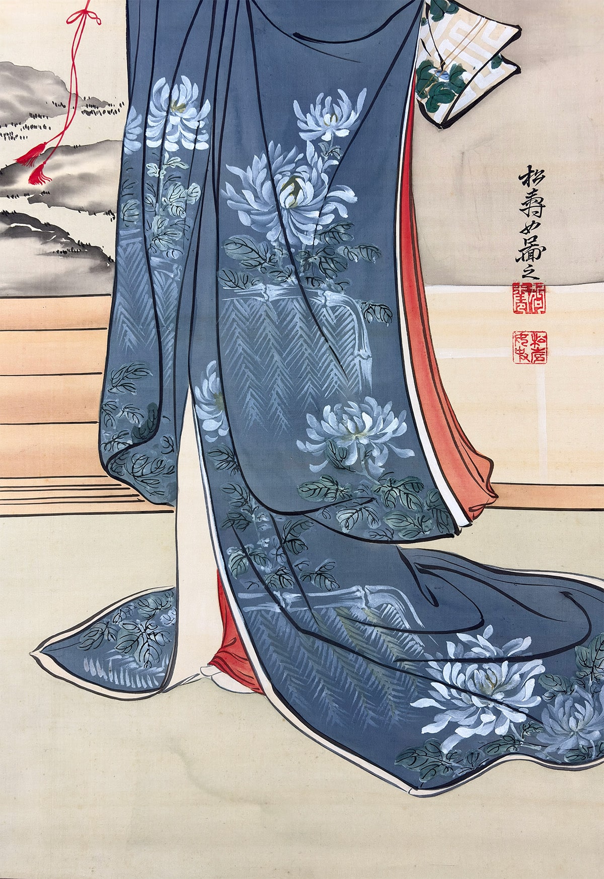 狗巻 松寿 【雅楽（美人画）】 掛軸 詳細写真