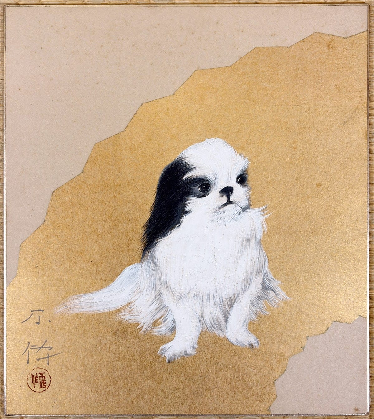 安達 不伝 【狆（ちん）｜色紙】 色紙・短冊 - Adachi Huden, Japanese shikishi and tanzaku board painting