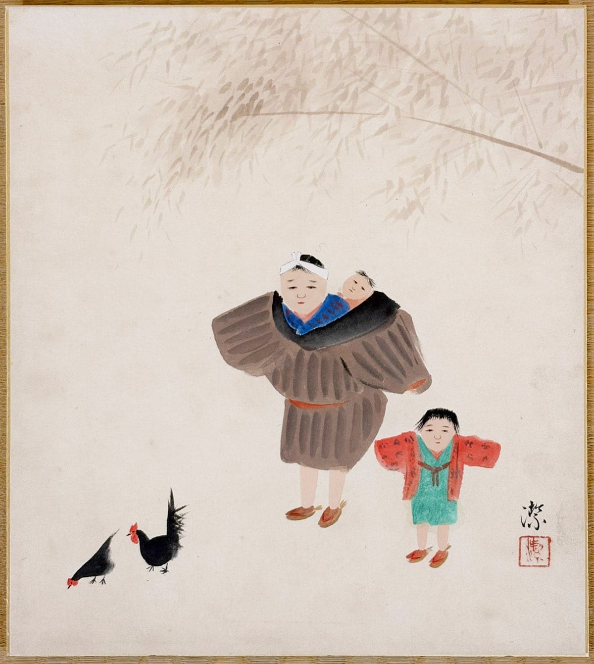 槇野 潔 【子守り｜色紙】 色紙・短冊 - Makino Kiyoshi, Japanese shikishi and tanzaku board painting